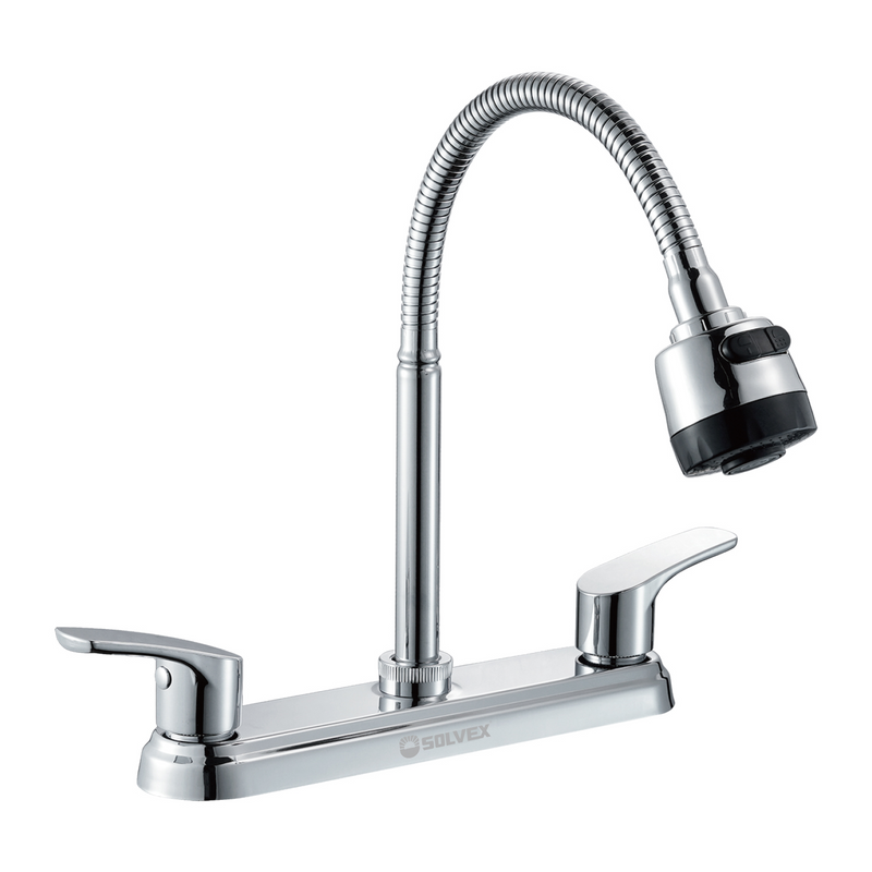 Grifo para fregador de Cocina 8". Pluma con Cuello Flexible de Acero Inoxidable y Doble Función (Riego o Chorro).