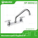Grifo para fregador 8". Llave Pluma mezcladora fría/caliente con tubo inox 400 mm y acabado cromado brillante.