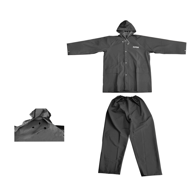 Traje Impermeable lluvia pantalones y sobretodos alta calidad.Negro. XL.