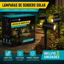 Lámparas solares LED para exterior 60 Lúmenes 34cm. Luz Cálida con panel solar Para Jardín o Patio. Set de 2 unidades.