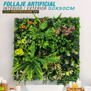 Follaje Artificial Verde 50x50cm con Flores Blancas para Decoración de Pared Interior o Exterior (CON PROTECCION UV)