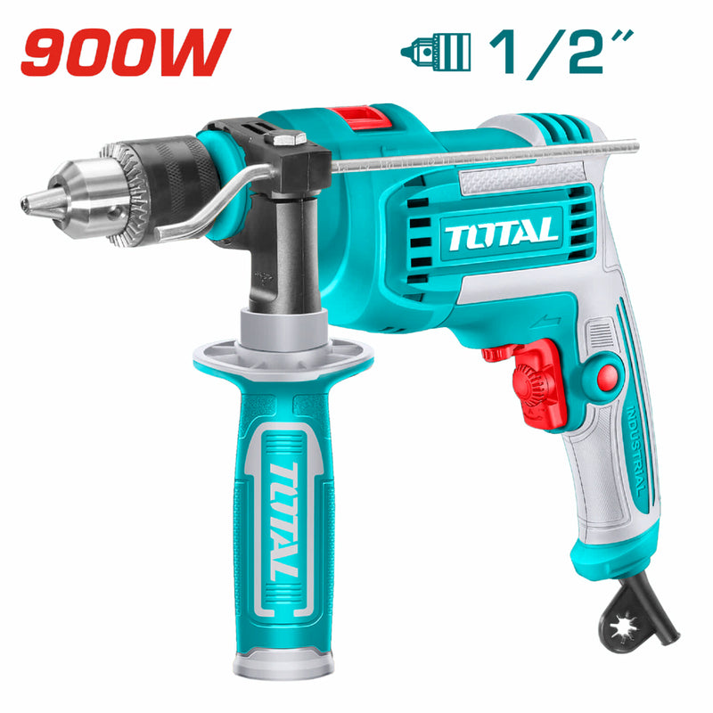 Taladro de Impacto Percutor 900W Velocidad sin carga: 0-3000rpm. Capacidad de Perforación: 1/2". Velocidad variable. Drill con función martillo.