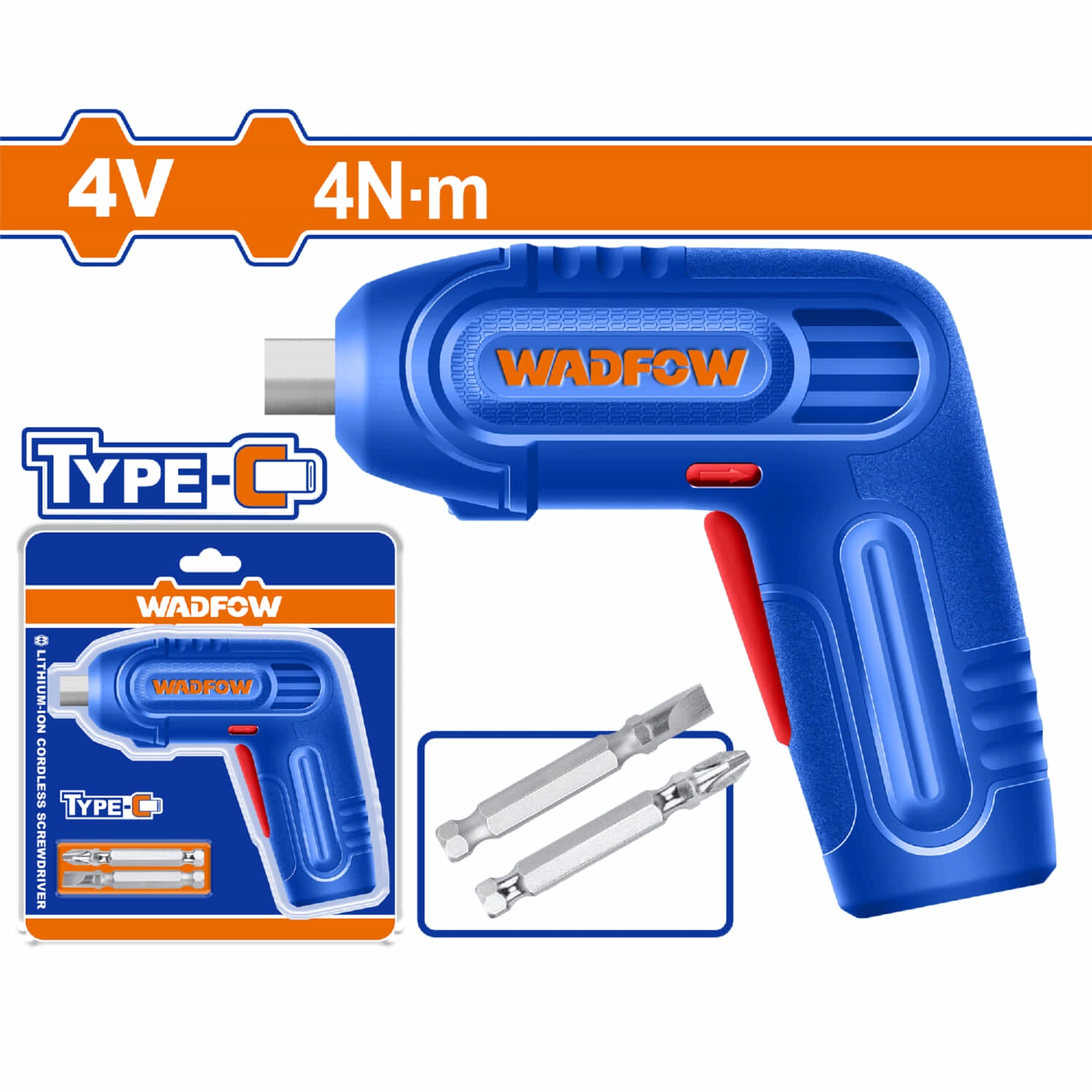 Destornillador inalámbrico 4V 1/4" Carga USB-C 4Nm. 240 rpm. Incluye 2 puntas