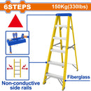 Escalera de fibra de vidrio 6 escalones. Altura de paso: 280mm. Carga máxima: 150Kg. De tijera