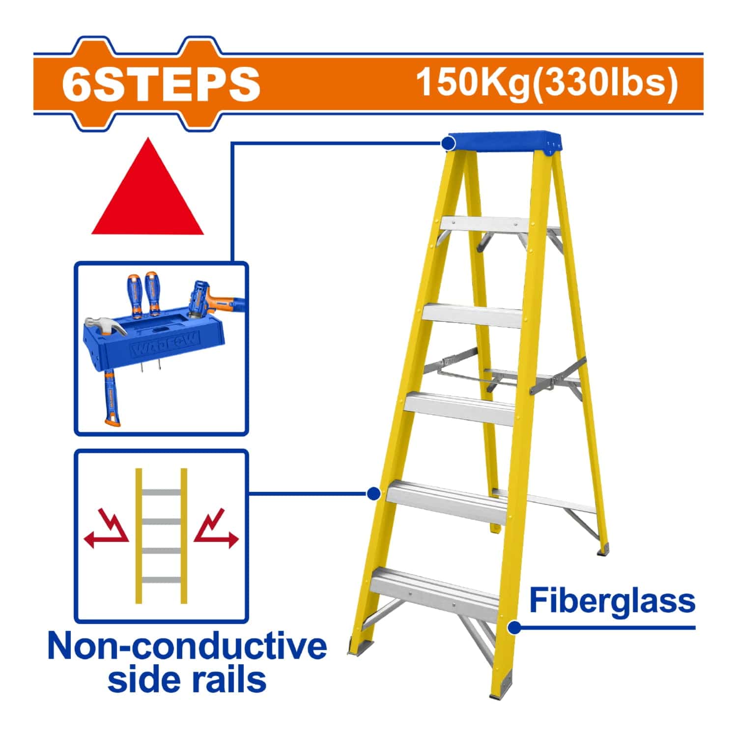 Escalera De Fibra De Vidrio 6 Escalones. Altura De Paso: 280Mm. Carga Máxima: 150Kg. De Tijera