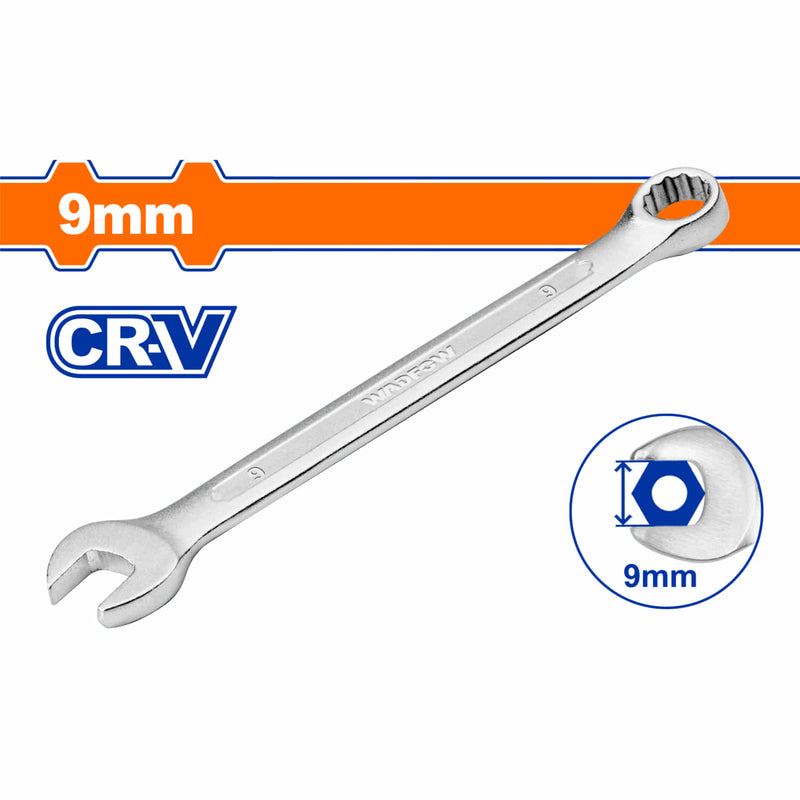 Llave de combinación 9mm. Acero Cr-V. Pulido. Long:130mm.