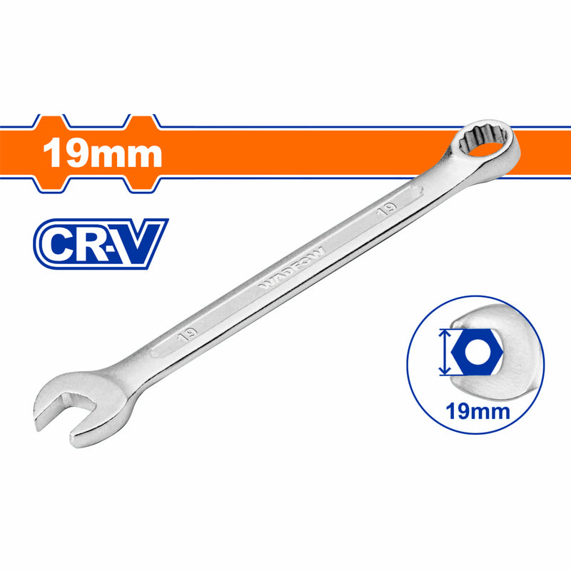 Llave de combinación 19mm. Acero Cr-V. Pulido. Long:230mm.