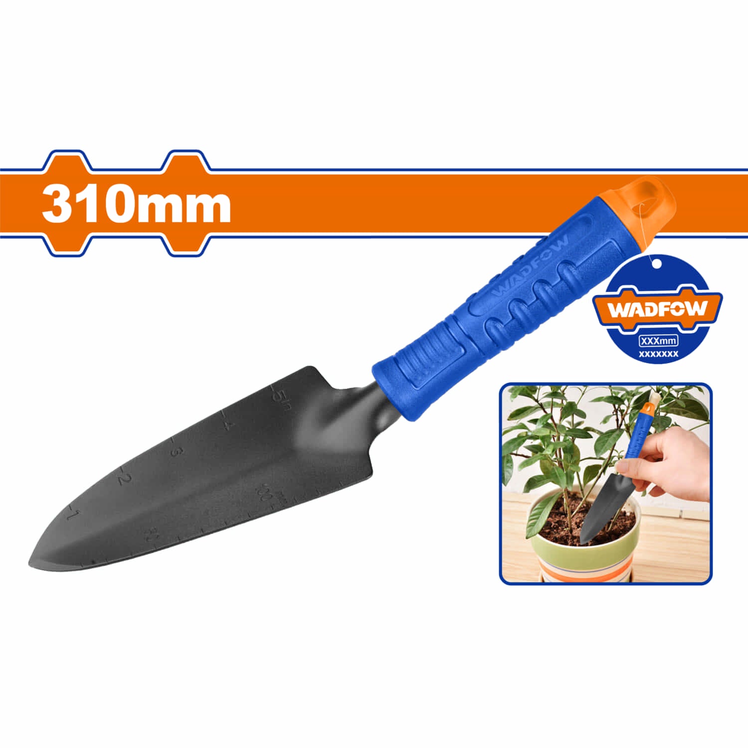 Pala de Jardinería 310x93mm. Mango cómodo. Cuchilla con recubrimiento.