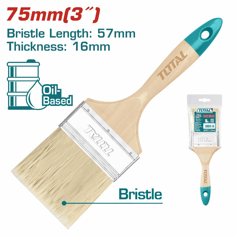 Brocha de 3" (75mm). Largo 57mm y grueso de la cerda 16mm. Mango de madera.