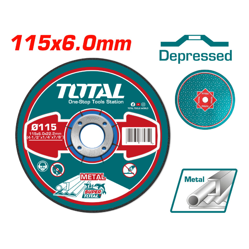 Disco de desbaste para metal concavo. 115mm ( 4 1/2" )X 6.0mm ( 1/4" )X 22.2mm ( 7/8" ) MPA standard