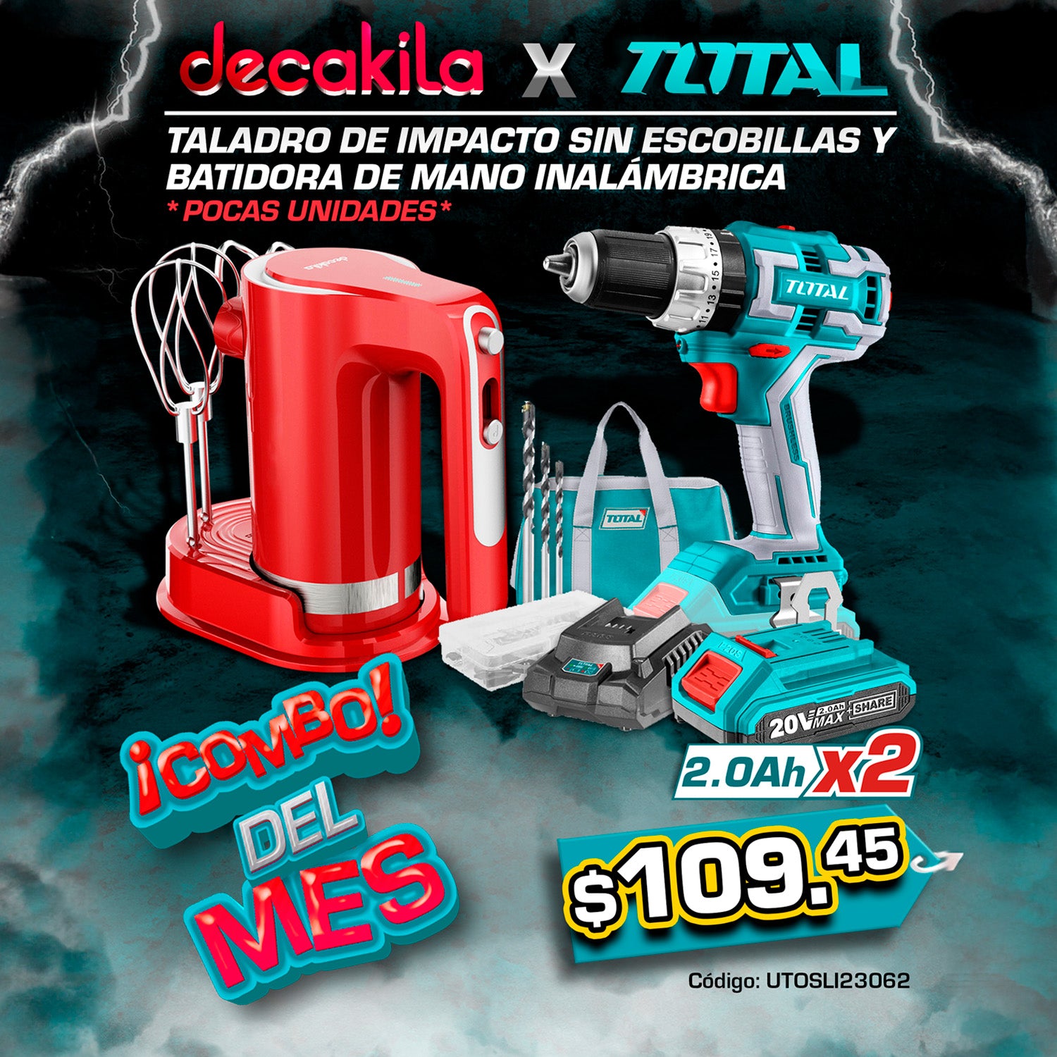 Combo del mes Taladro de Impacto sin Escobillas y Batidora de Mano Inalámbrica (POCAS UNIDADES)
