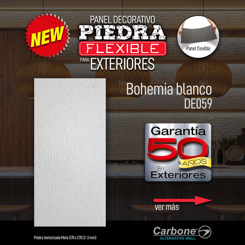 Piedra Flexible Bohemia Blanco Panel 570 X 270 Mm (2.5 - 3.3Mm) 30 Pc/ Box (4.62M2)
