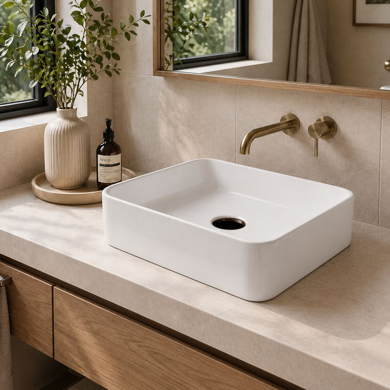 Lavamanos de Sobreponer Rectangular 48x37x13 cm Cerámica Sanitaria Premium, Diseño Moderno
