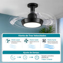 Abanico de Techo 16” socket E27 con Lámpara LED. Ventilador Invisible con Aspas Retráctiles. Luz Regulable con control remoto. Color negro. 33w