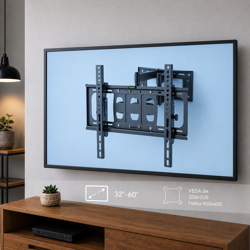 Soporte de Pared para TV 32-60” Con Brazo Articulado Inclinable y Giratorio ajuste vertical ±15° y giro lateral hasta 120°Compatible VESA hasta 400x400