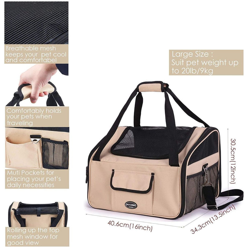 Silla Transportadora protectora para mascotas. 2 funciones en 1 Bolsa y Silla. Color Crema.