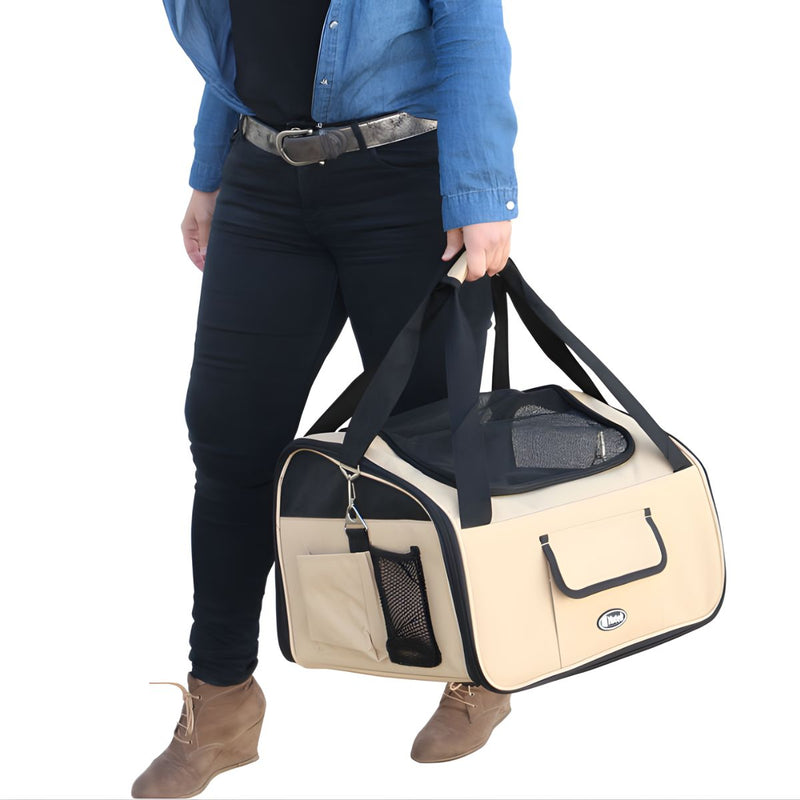 Silla Transportadora protectora para mascotas. 2 funciones en 1 Bolsa y Silla. Color Crema.