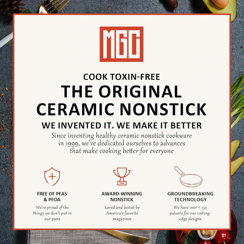 Ollas, Sartén Antiadherente ceramico en juego Utensilios Eco-Friendly con Mango de Madera con sensor de calor. Set de 12 Piezas, Color Beige. Batería de Cocina. 100% libre de teflon