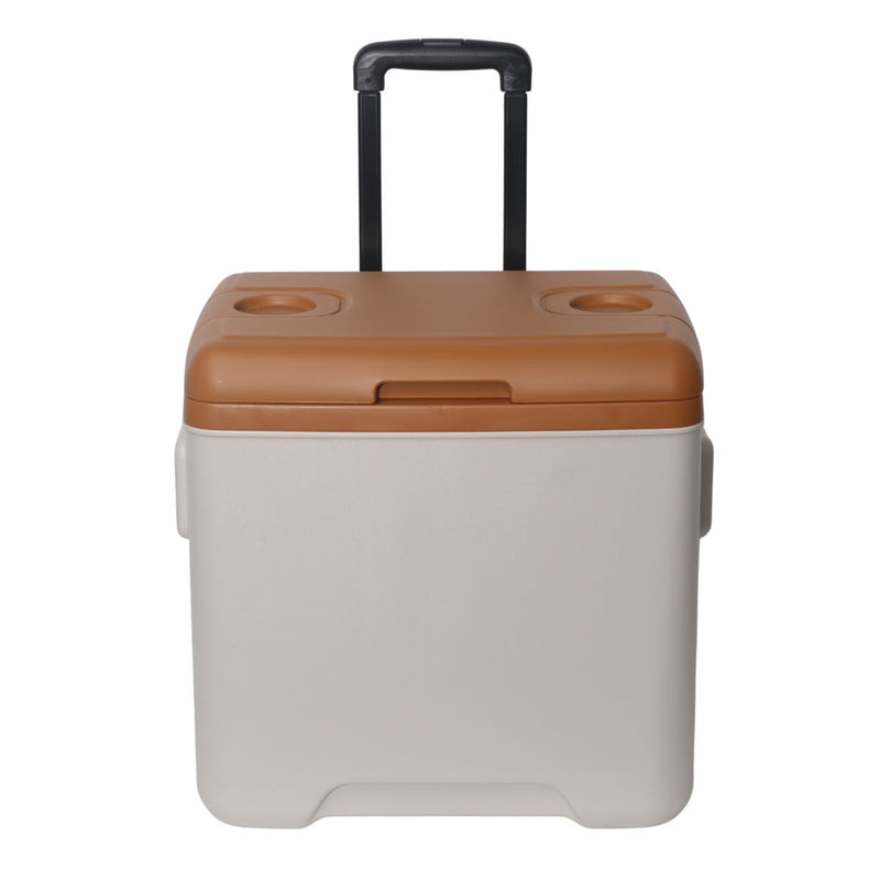Cooler portátil 30L con ruedas y asa, marrón, aislamiento térmico 48h frío y 12h calor, camping y picnic. Hielera 46.0cm×35.6cm×44.0cm
