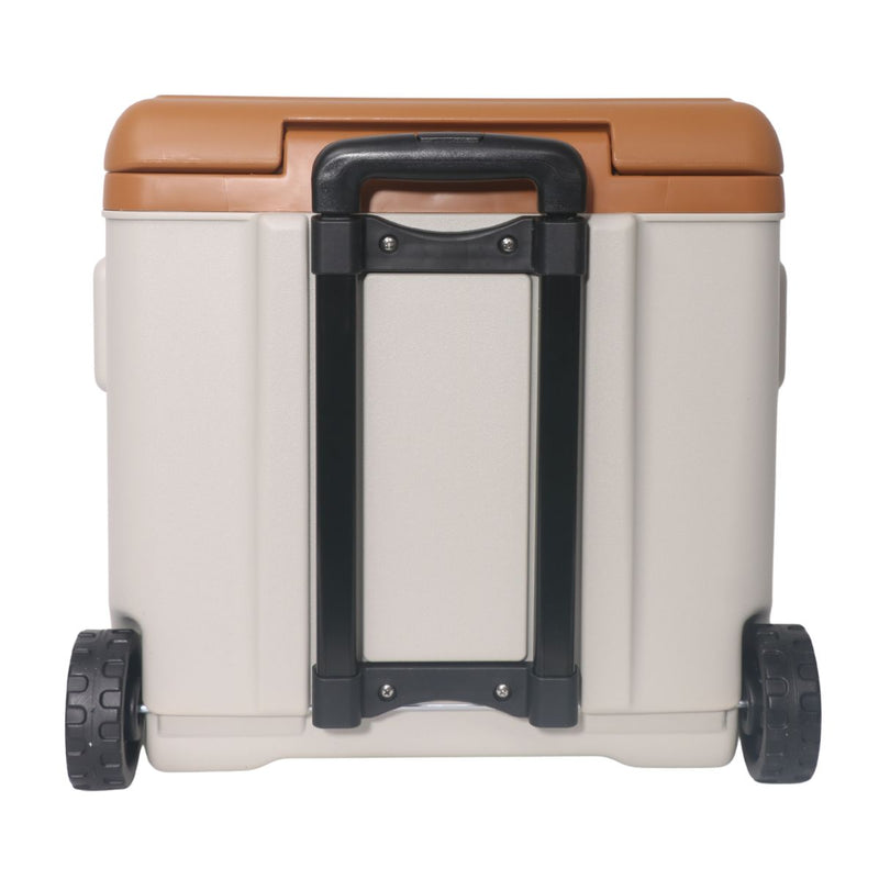 Cooler portátil 30L con ruedas y asa, marrón, aislamiento térmico 48h frío y 12h calor, camping y picnic. Hielera 46.0cm×35.6cm×44.0cm
