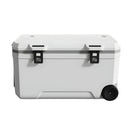 Hielera portátil rígida 120L con ruedas (Color Blanco). Cooler grande 94x55x50cm para camping, pesca y playa.