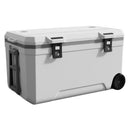 Hielera portátil rígida 120L con ruedas (Color Blanco). Cooler grande 94x55x50cm para camping, pesca y playa.