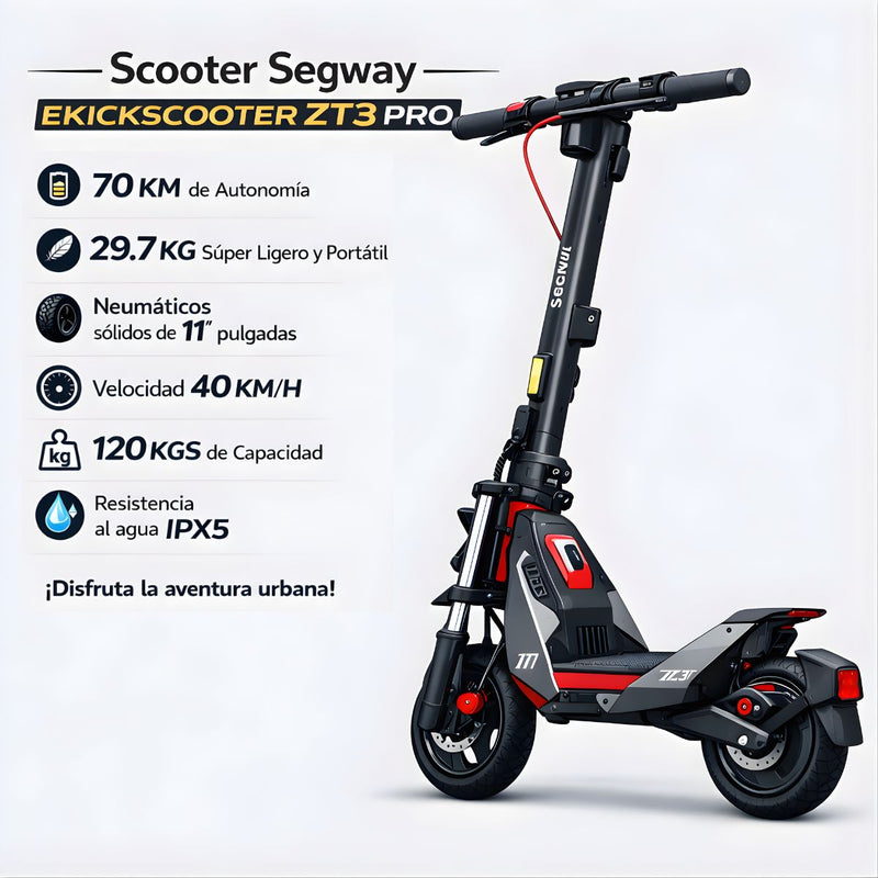 Scooter Segway eKickScooter ZT3 Pro Monopatín. Autonomía 70 Km.