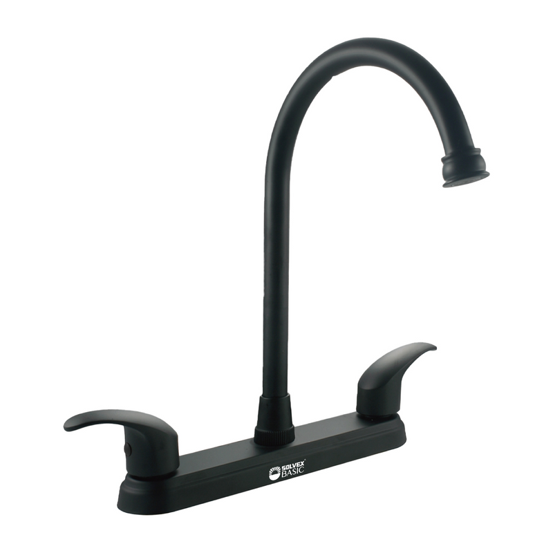 Grifo Mezclador 8" para fregador de Cocina. Pluma Llave con Cuerpo de Zinc y 1/4 de Vuelta. Color negro.