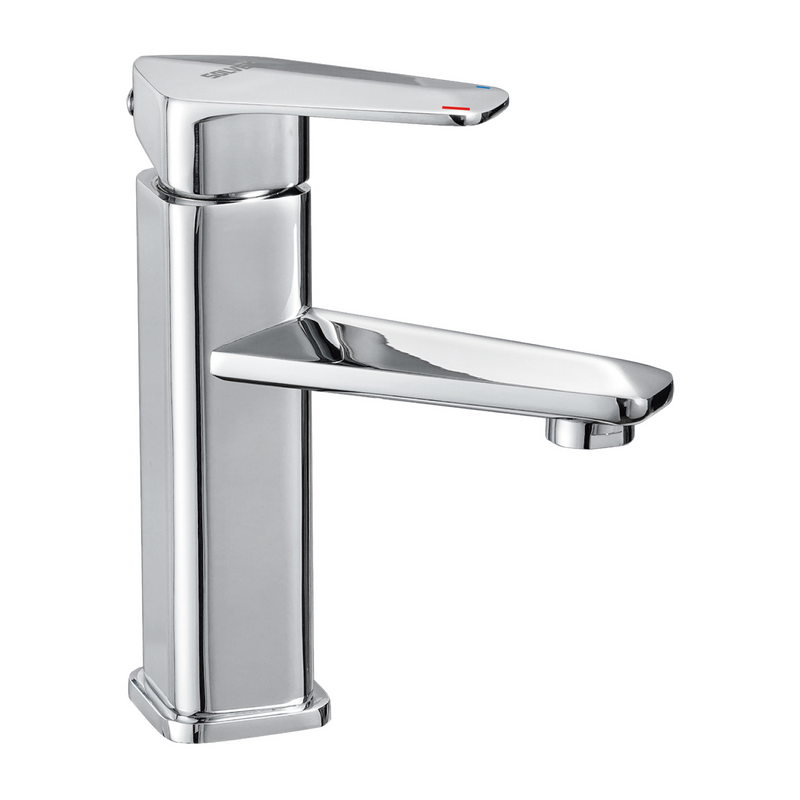 Llave de Lavamanos Individual. Grifo para Lavabo de zinc cromado brillante. Pluma para Agua Fría y Caliente.