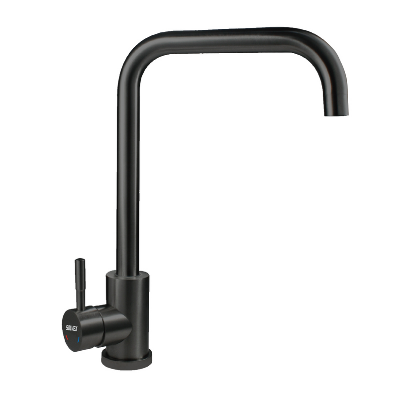 Grifo De fregador. Color Negro Mate. Acero Inoxidable. Pluma Llave Mezcladora Para Cocina. Cuello Recto Con Ángulo de 90°.