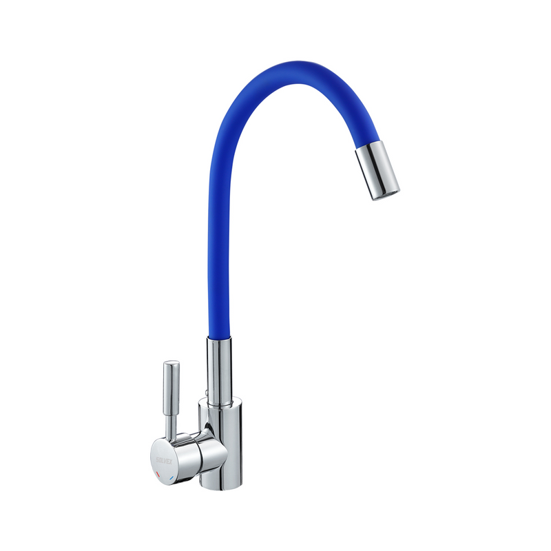 Grifo de fregador. Color Azul. Acero Inoxidable. Pluma Llave Mezcladora para Cocina. Cuello Flexible Universal.