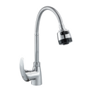 Grifo de cocina para fregador de zinc cromado. Pluma llave de cuello flexible y doble función riego o chorro.