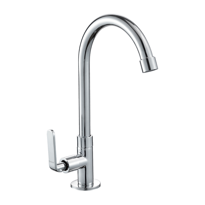 Llave individual para fregador de latón cromado. Pluma Grifo de cocina alto con tubo de acero inoxidable y válvula de agua.