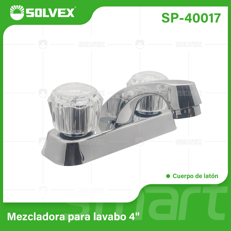 Llave Mezcladora 4" Para Lavamanos con Cubierta y Manerales Acrílicos. Pluma Grifo con Modo Frío y Caliente.