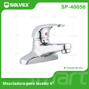 Llave Mezcladora 4" Para Lavamanos. Pluma Grifo Cromado Brillante Con Cartucho Cerámico. Agua Fría y Caliente.