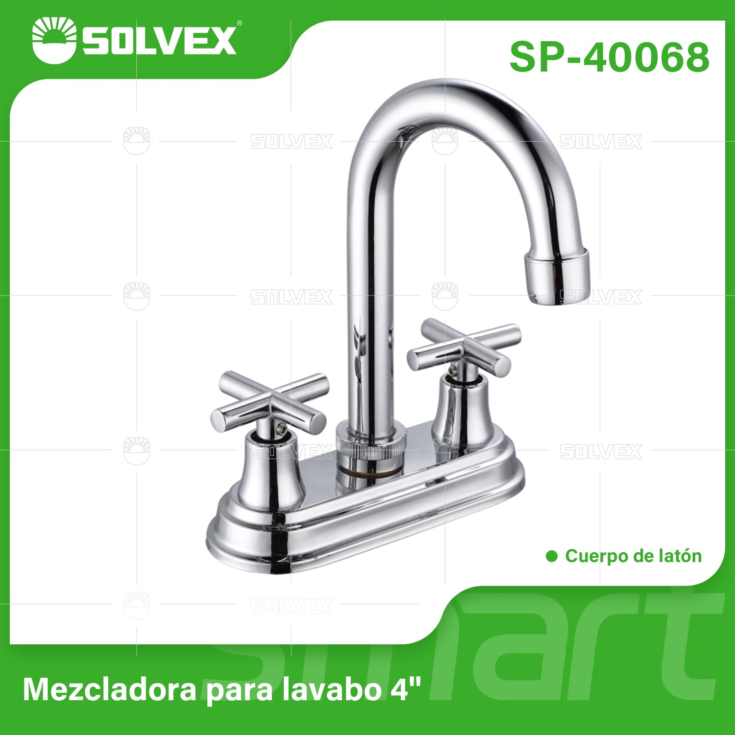 Llave Mezcladora 4" Para Lavamanos Con Cubierta y Manerales Tipo Cruz. Pluma Giratoria Con Modo Frío y Caliente.