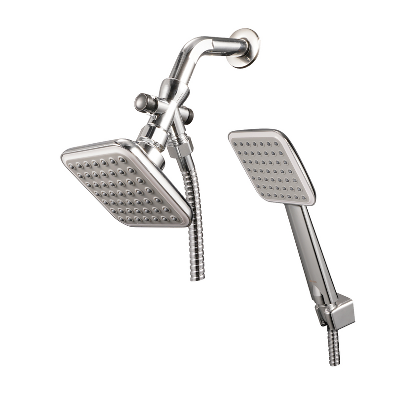 Regadera para Ducha con Extensión Tipo Teléfono 4" Cuadrada Cromada. Manguera y Desviador Incluidos.