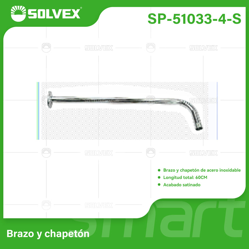 Brazo de Ducha 60 cm Satinado. Tubo de Acero Inoxidable con Chapetón para regadera.