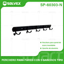 Perchero de Pared con 5 Ganchos. Acero Inoxidable y Aluminio. Color negro. Ideal para toallas o ropa.