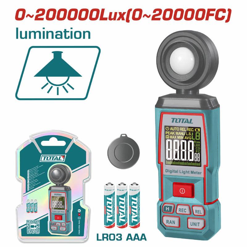 Luxómetro Digital 0 ~ 100,000 Lux Pantalla LCD.