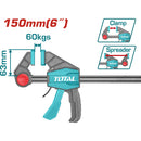 Prensa sargento de Barra de 6". Medidas de la Prensa: 63 x 150 mm. Max.fuerza de la prensa: 60 Kg.