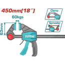 Prensa sargento de Barra de 18". Medidas de la Prensa: 63 x 450 mm. Max.fuerza de la prensa: 60 Kg.