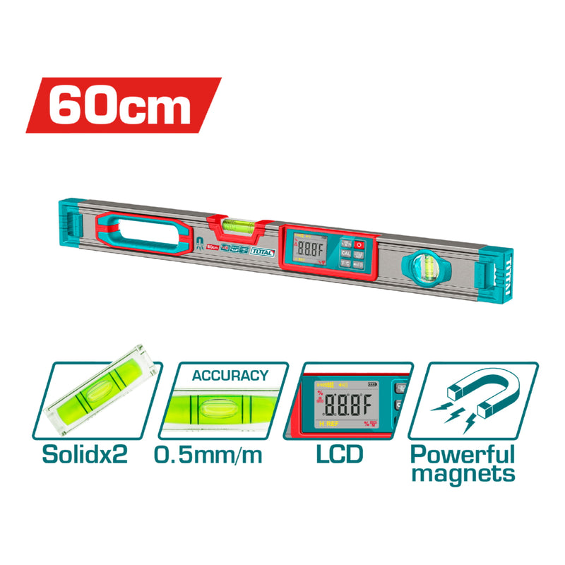 Nivel de Burbuja magnético 60cm 0.5mm/m en aluminio. 2 imanes potentes