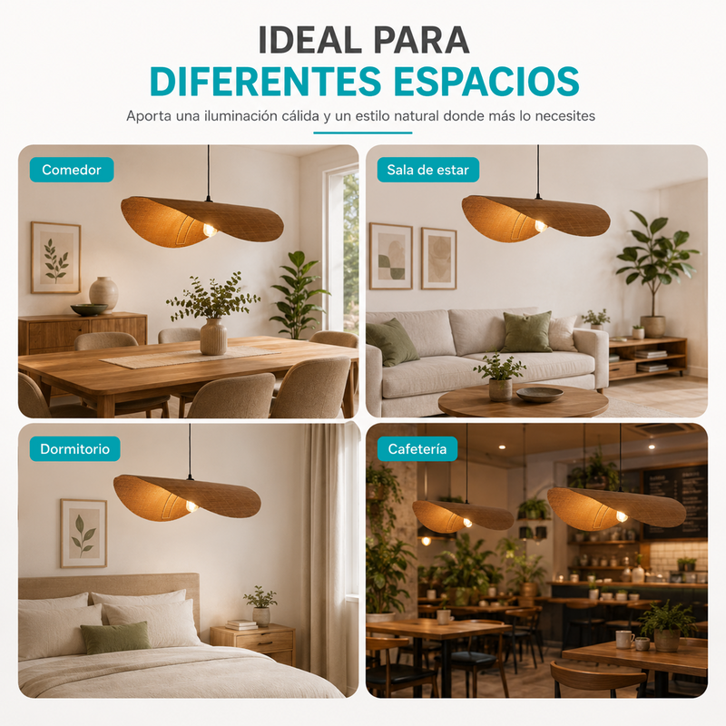 Lámpara Colgante de Bambú E27 80x66x19cm. Pantalla Decorativa Natural Estilo Boho con Bombillo Incluido 40W 110V.