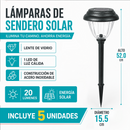 Lámparas Solares LED Para Exterior de Acero Inoxidable 52cm. Luz Cálida con Lente de Vidrio y Panel Solar. Set de 5 Unidades.