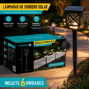 Lámparas Solares LED Para Jardín 40cm. Luz Cálida Decorativa con panel solar para Senderos y Exteriores. Set de 6 Unidades.