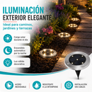 Lámpara Solar LED De Piso Para Exterior. Luz Cálida de 12 Lúmenes Con Panel Solar para jardín o patio. Set De 4 Unidades.