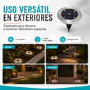 Lámpara Solar LED De Piso Para Exterior. Luz Cálida de 12 Lúmenes Con Panel Solar para jardín o patio. Set De 4 Unidades.