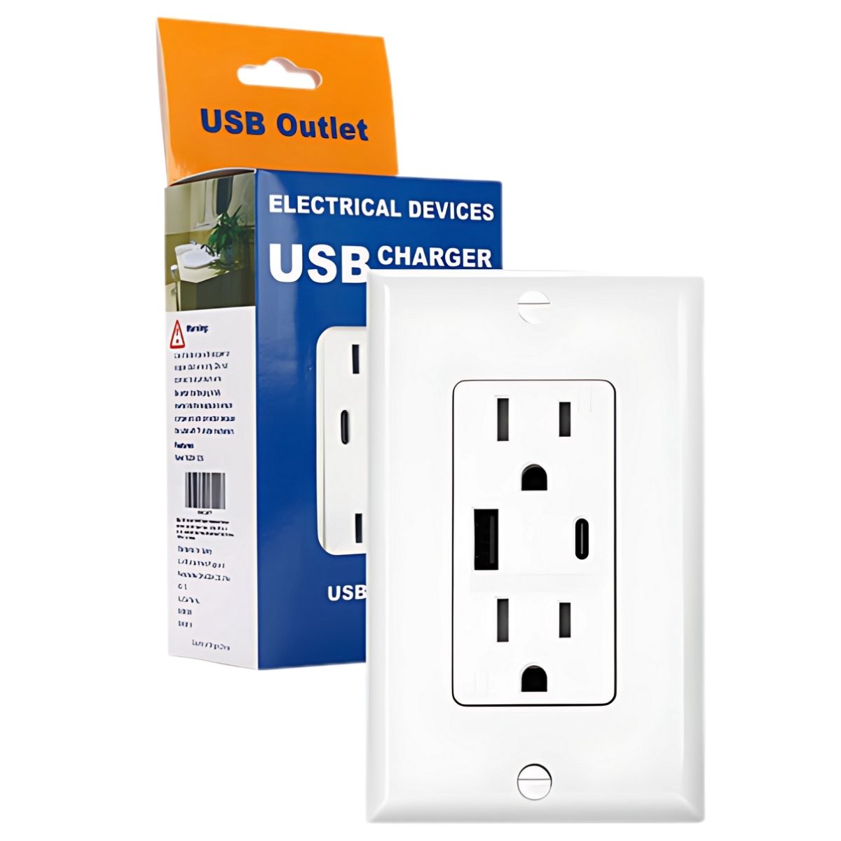 Tomacorriente Con Cargador USB Tipo A y Tipo C Empotrable (Color Blanco) 15A.