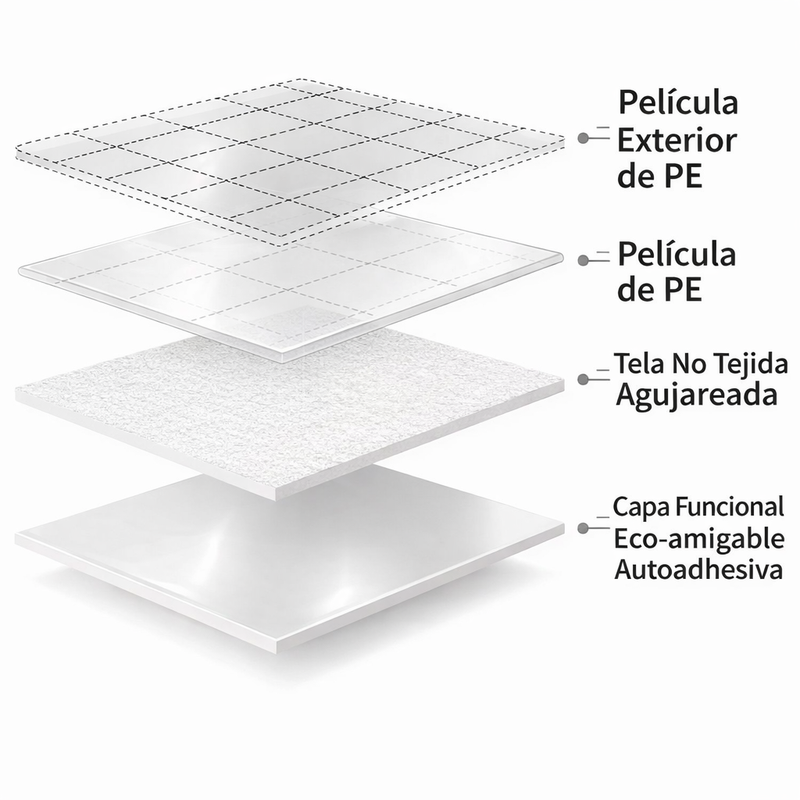 Rollo plastico Protector De Piso autoadhesivo acolchado Antiderrame Color Blanco Rollo De 39.4x 984.3" (1x25m) De PE. Lana Sintética Antideslizante Y Autoadhesiva.
